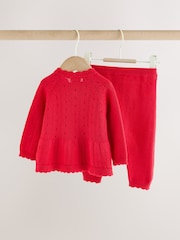 Rød - Sett med rysjestrikket Baby Sløyfe Cardigans og Leggings 2 Pieces (0mnd–2år) - Bilde 4 av 10