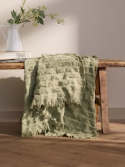 Wylder Sage Walton Waffle Fringed Throw - Image 1 of 4