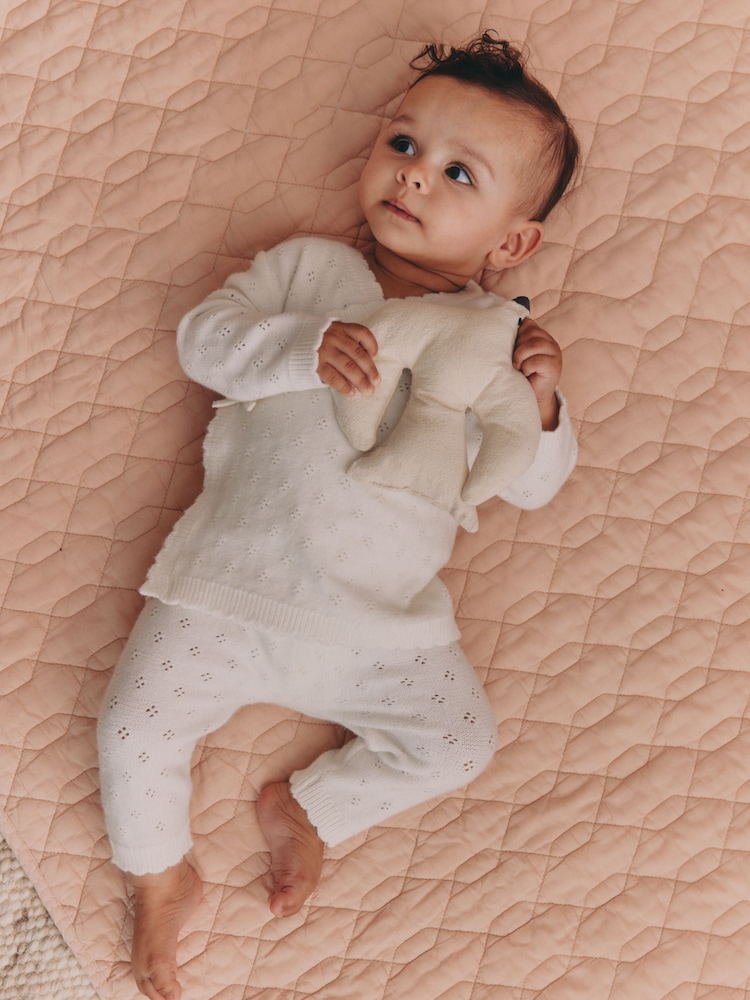Ecru Cashmere Blend Knitted Wrap Over Cardigan and Leggings Baby 2 Piece Set (0mths-2yrs) - Image 1 of 5