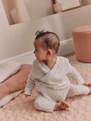 Ecru Cashmere Blend Knitted Wrap Over Cardigan and Leggings Baby 2 Piece Set (0mths-2yrs) - Image 4 of 5