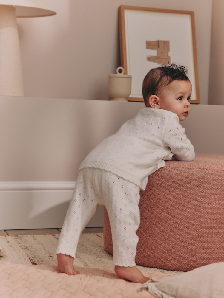 Ecru Cashmere Blend Knitted Wrap Over Cardigan and Leggings Baby 2 Piece Set (0mths-2yrs) - Image 5 of 5