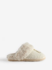Cream - B by Ted Baker mākslīgās kažokādas mūļu čības ar izšuvumu - Attēls 3 no 9