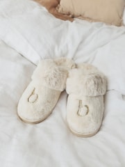Cream - B by Ted Baker mākslīgās kažokādas mūļu čības ar izšuvumu - Attēls 5 no 9