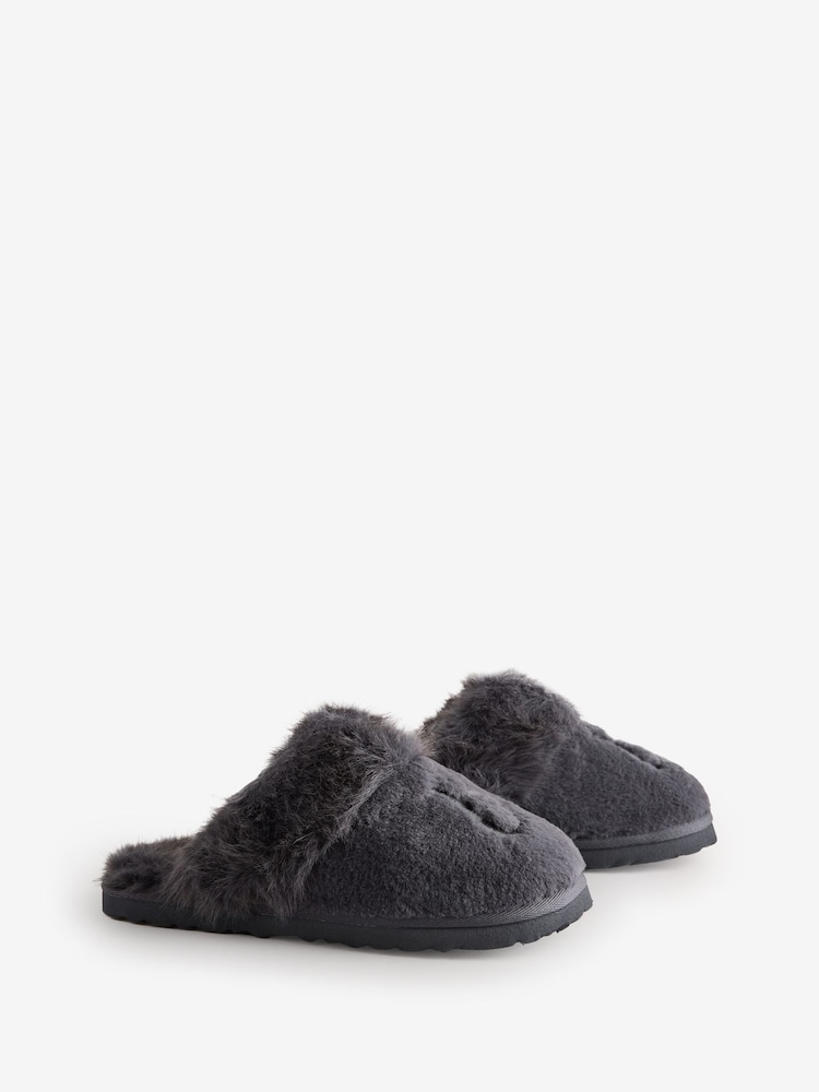 Ogļu pelēks - B by Ted Baker mākslīgās kažokādas mūļu čības ar izšuvumu - Attēls 2 no 6