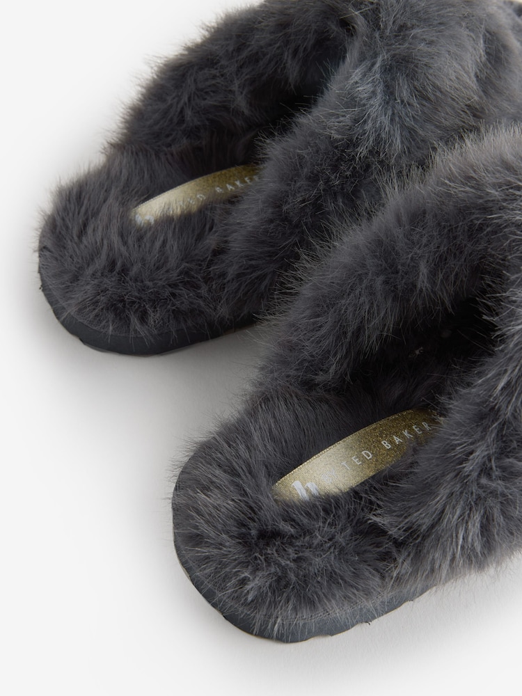 Ogļu pelēks - B by Ted Baker mākslīgās kažokādas mūļu čības ar izšuvumu - Attēls 6 no 6