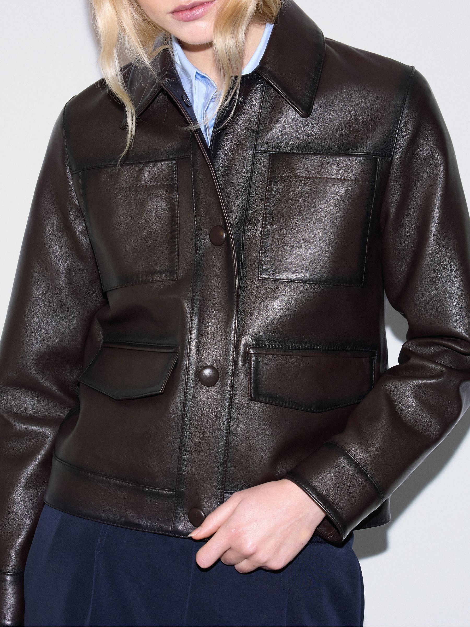 Buy Jigsaw Brown Nappa Leather Cropped Jacket from Next Australia