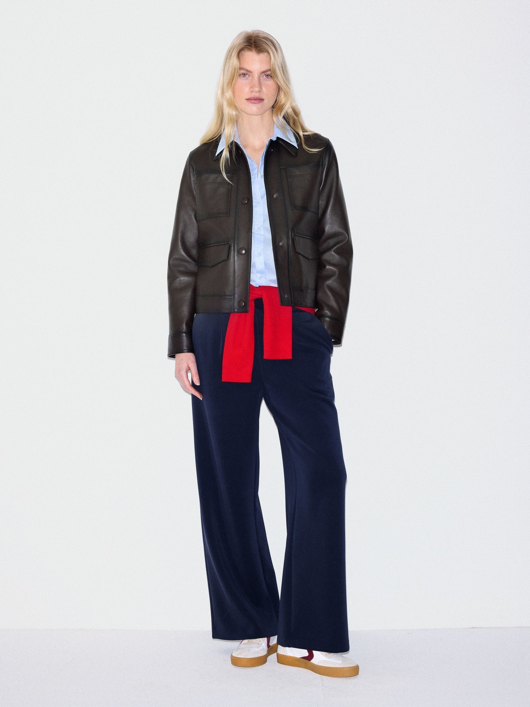 Buy Jigsaw Brown Nappa Leather Cropped Jacket from the Next UK