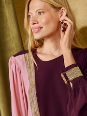 Love & Roses X Binky Burgundy/Pink Colour Block Embellished Blouse - Image 2 of 5
