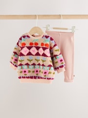 Pink Fairsle Printed Baby Fleece Sweater and Leggings Set 2 Piece (0mths-2yrs) - Image 4 of 13