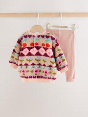 Pink Fairsle Printed Baby Fleece Sweater and Leggings Set 2 Piece (0mths-2yrs) - Image 5 of 13