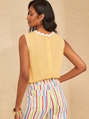 Love & Roses Yellow Viscose/Linen Blend Ric Rac Trim Shell Top - Image 2 of 5