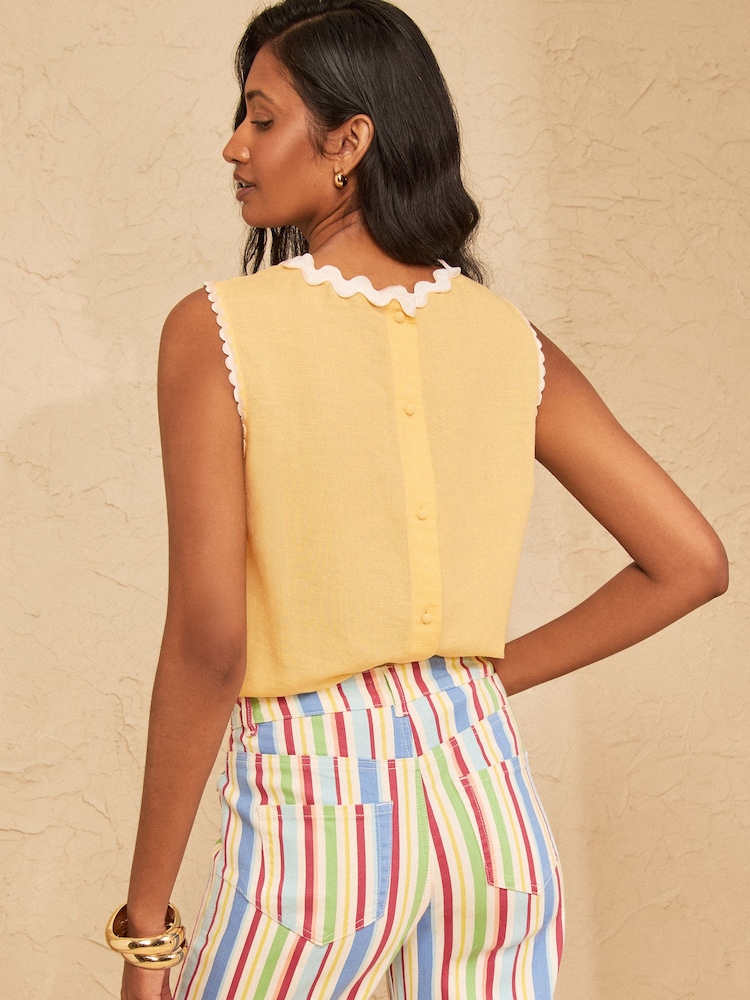 Love & Roses Yellow Viscose/Linen Blend Ric Rac Trim Shell Top - Image 2 of 5