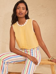 Love & Roses Yellow Viscose/Linen Blend Ric Rac Trim Shell Top - Image 4 of 5