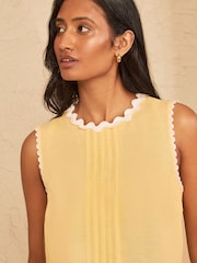 Love & Roses Yellow Viscose/Linen Blend Ric Rac Trim Shell Top - Image 5 of 5