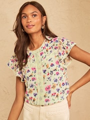Love & Roses Sage Green Floral Dobby Flutter Sleeve Shell Top - Image 1 of 4