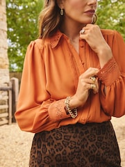 Love & Roses X Binky Orange Lace Cuff Button Through Shirt - Image 1 of 4