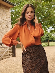 Love & Roses X Binky Orange Lace Cuff Button Through Shirt - Image 2 of 4