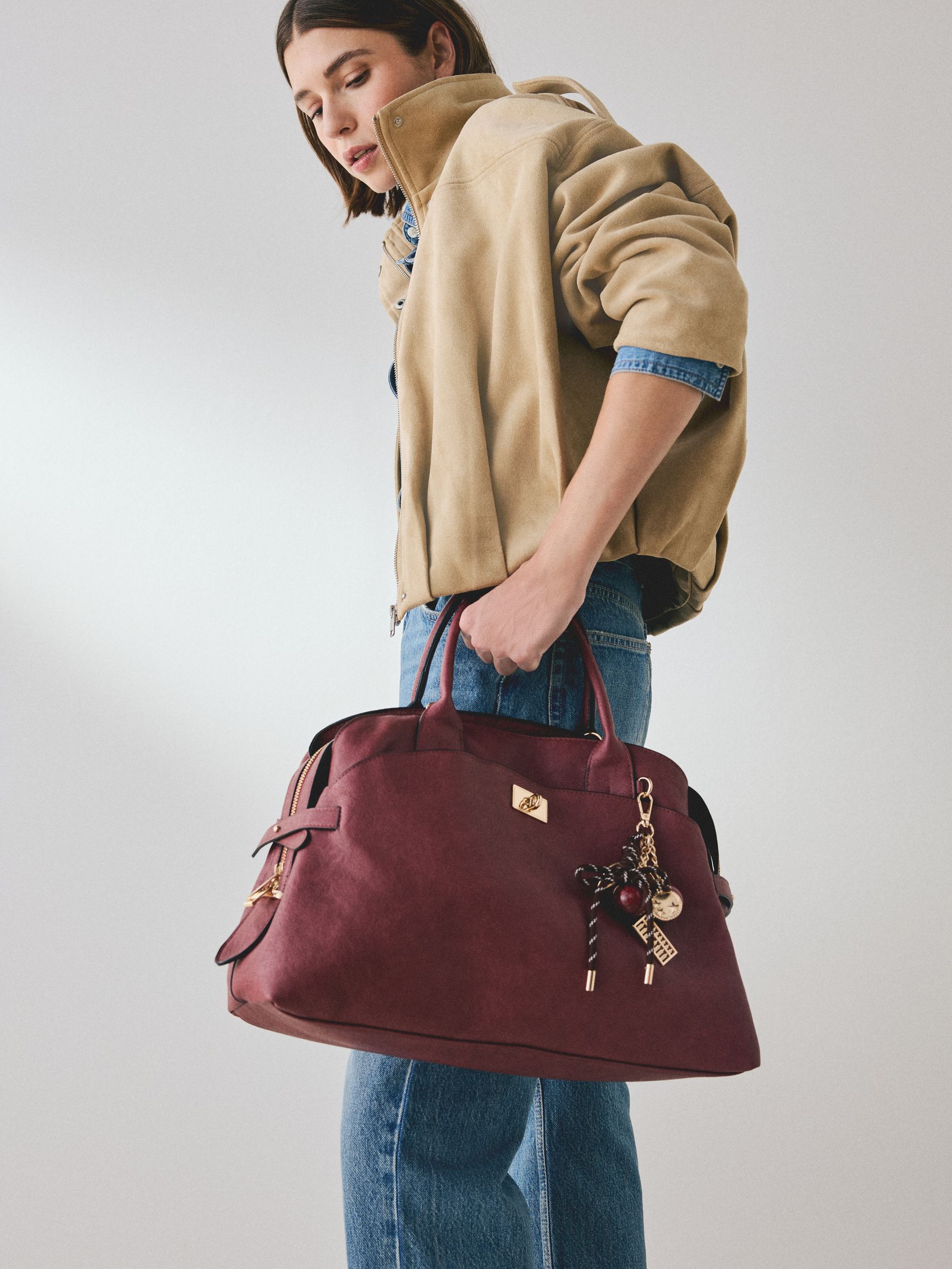 Buy Burgundy Red Large Charm Tote Bag from Next USA