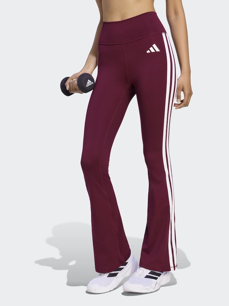 adidas Maroon Red Optime Essentials 3-Stripes Flare Leggings - Image 1 of 7