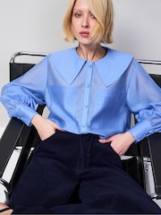 Ro&Zo Blue Pocket Detail Sheer Blouse - Image 1 of 6