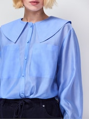 Ro&Zo Blue Pocket Detail Sheer Blouse - Image 2 of 6