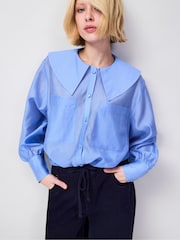Ro&Zo Blue Pocket Detail Sheer Blouse - Image 4 of 6