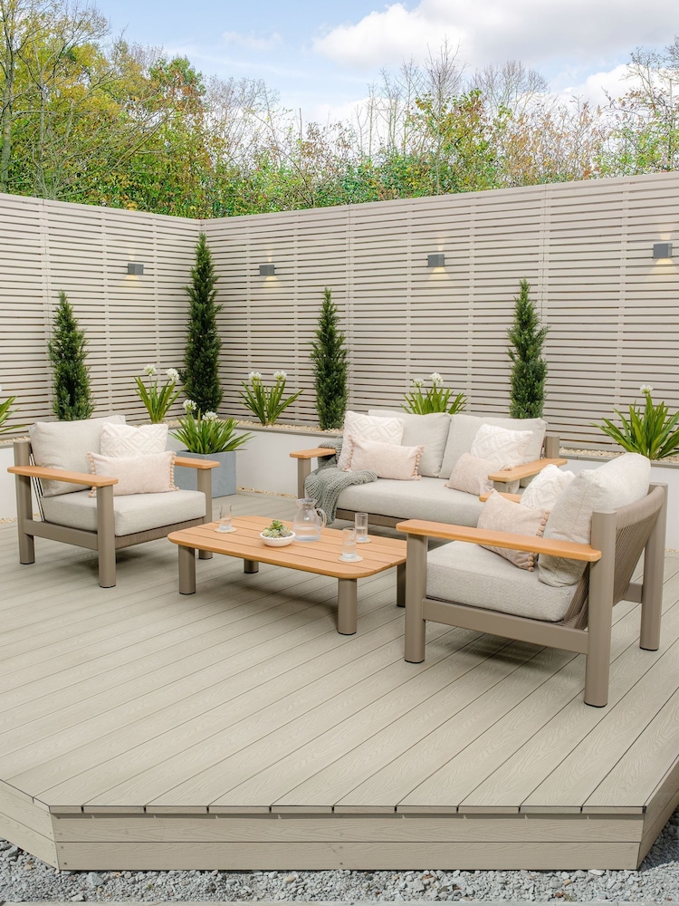 Maze Caf Brown Sicily 2 Seat Garden Sofa and Armchairs Set with Coffee Table - Image 1 of 6 Maze Caf Brown Sicily 2 Seat Garden Sofa and Armchairs Set with Coffee Table - Image 1 of 6