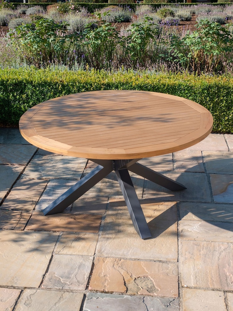 Maze Charcoal Grey Jakarta Teak Round Garden Dining Round Table - Image 1 of 4 Maze Charcoal Grey Jakarta Teak Round Garden Dining Round Table - Image 1 of 4
