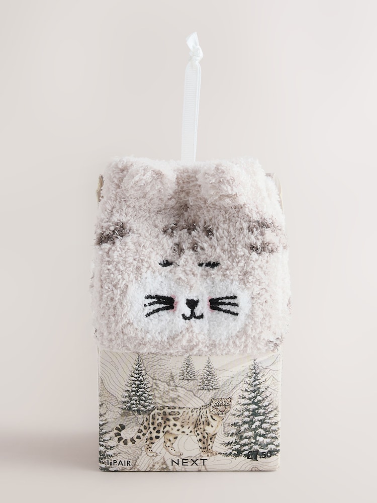 Snow Leopard Cosy Socks In A Gift Box - Image 1 of 4