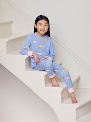 Chelsea Peers Blue Kids Dinosaur Dreams Print Long Pyjamas Set - Image 1 of 8