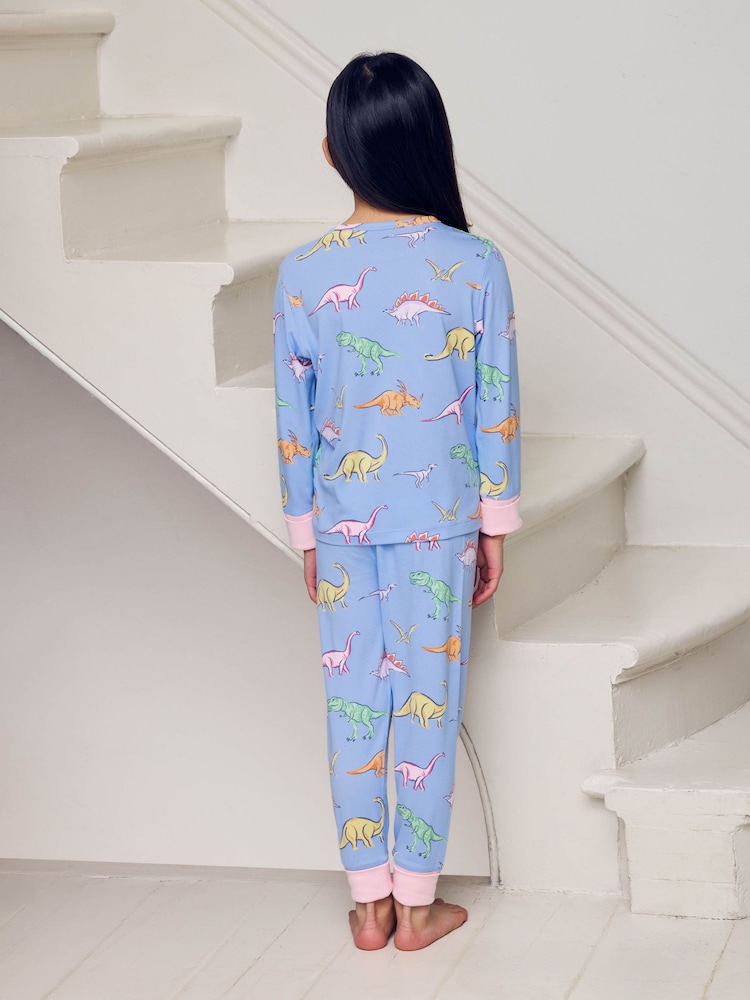 Chelsea Peers Blue Kids Dinosaur Dreams Print Long Pyjamas Set - Image 2 of 8 Chelsea Peers Blue Kids Dinosaur Dreams Print Long Pyjamas Set - Image 2 of 8