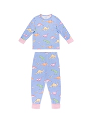 Chelsea Peers Blue Kids Dinosaur Dreams Print Long Pyjamas Set - Image 6 of 8