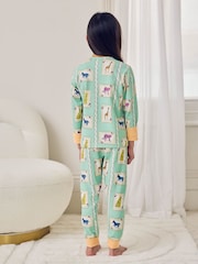 Chelsea Peers Green Kids Cotton Playing Card Animals Print Long Pyjamas Set - Image 2 of 9