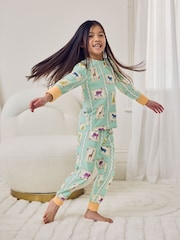 Chelsea Peers Green Kids Cotton Playing Card Animals Print Long Pyjamas Set - Image 3 of 9