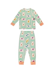Chelsea Peers Green Kids Cotton Playing Card Animals Print Long Pyjamas Set - Image 4 of 9