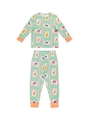 Chelsea Peers Green Kids Cotton Playing Card Animals Print Long Pyjamas Set - Image 7 of 9