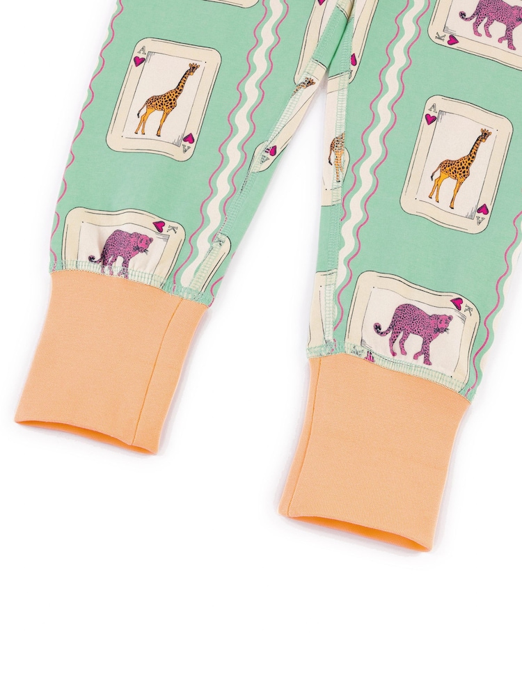 Chelsea Peers Green Kids Cotton Playing Card Animals Print Long Pyjamas Set - Image 9 of 9