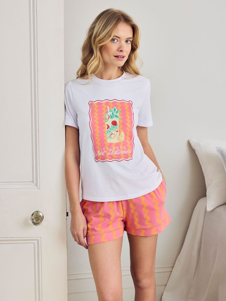 Chelsea Peers Cotton Sunset Wavy Stripe Print Short Pyjamas Set - Image 1 of 5 Chelsea Peers Cotton Sunset Wavy Stripe Print Short Pyjamas Set - Image 1 of 5