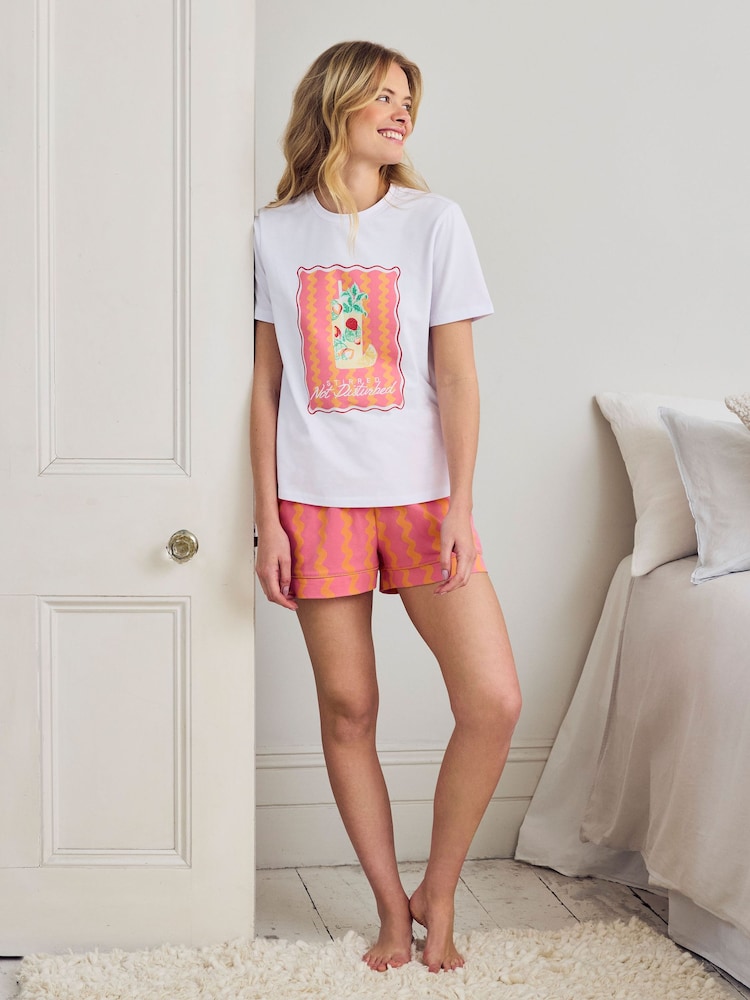 Chelsea Peers Cotton Sunset Wavy Stripe Print Short Pyjamas Set - Image 2 of 5 Chelsea Peers Cotton Sunset Wavy Stripe Print Short Pyjamas Set - Image 2 of 5