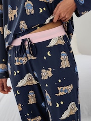 Chelsea Peers Blue Cockapoo Snooze Print Long Pyjamas Set - Image 3 of 6
