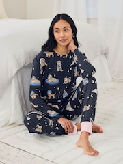 Chelsea Peers Blue Cockapoo Snooze Print Long Pyjamas Set - Image 5 of 6
