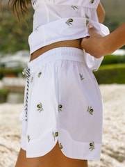 Chelsea Peers White Cotton Poplin Olive Tapas Print Shorts - Image 3 of 5