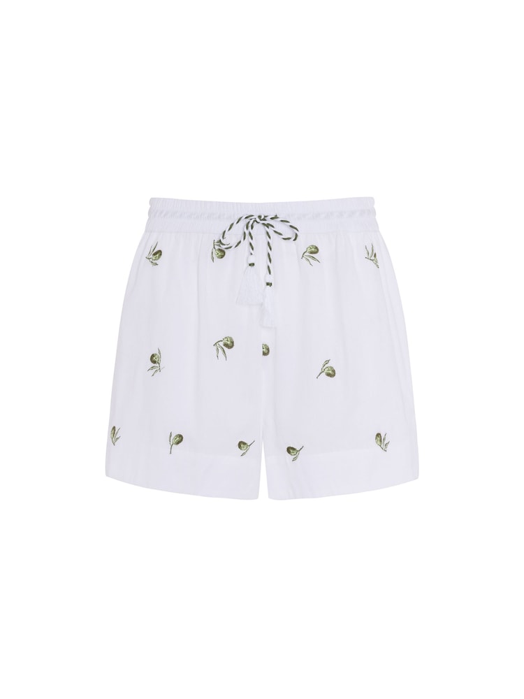 Chelsea Peers White Cotton Poplin Olive Tapas Print Shorts - Image 5 of 5 Chelsea Peers White Cotton Poplin Olive Tapas Print Shorts - Image 5 of 5