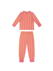 Chelsea Peers キッズ用コットンストライプ/ フラミンゴプリント長袖パジャマセット 2枚組 - 画像 5 / 7