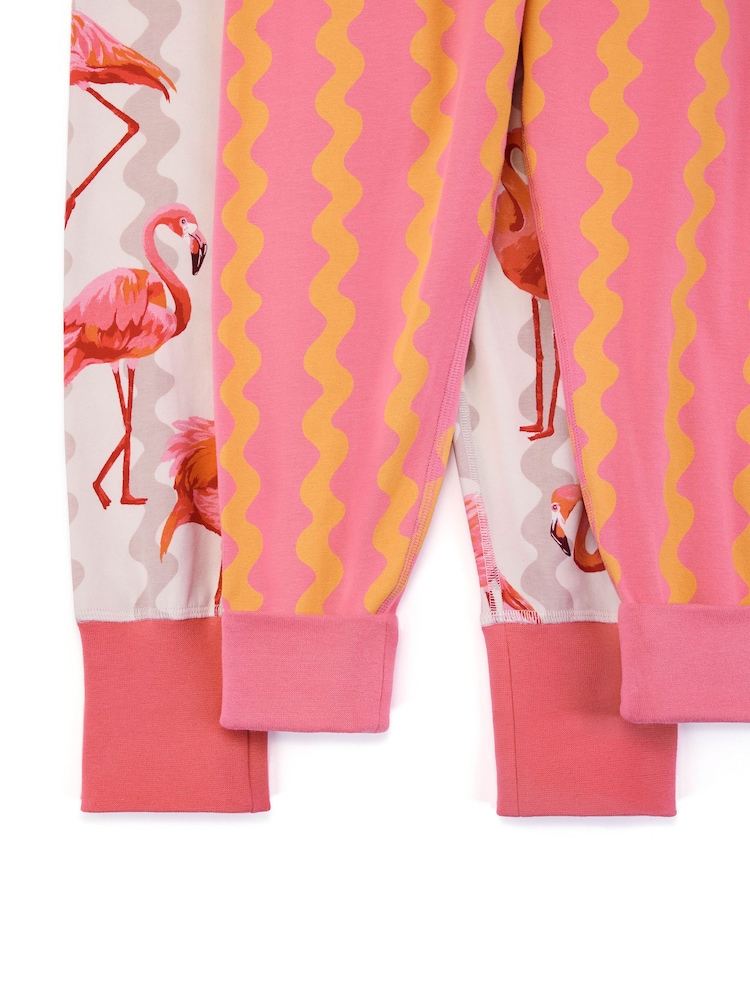 Chelsea Peers キッズ用コットンストライプ/ フラミンゴプリント長袖パジャマセット 2枚組 - 画像 7 / 7