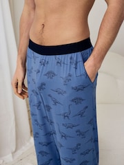 Chelsea Peers Blue Jurassic Dinosaur Print Long Pyjama Bottoms - Image 3 of 5