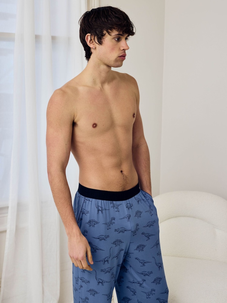 Chelsea Peers Blue Jurassic Dinosaur Print Long Pyjama Bottoms - Image 5 of 5 Chelsea Peers Blue Jurassic Dinosaur Print Long Pyjama Bottoms - Image 5 of 5