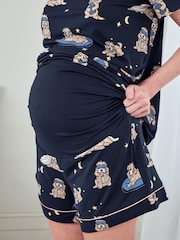 Chelsea Peers Blue Maternity Cockapoo Snooze Print Short Pyjamas Set - Image 3 of 5