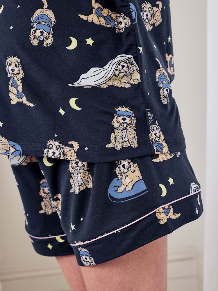 Chelsea Peers Blue Maternity Cockapoo Snooze Print Short Pyjamas Set - Image 5 of 5