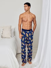 Chelsea Peers Blue Cotton Boxing Leopards Print Long Pyjama Bottoms - Image 1 of 4